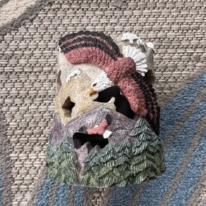 Vintage Resin Tea Light Candle Holder Nature, Bald Eagles, Mountains, Pine Trees